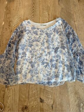 Viola Borghi Italian Silk Blouse Bell Sleeve floral toile print M